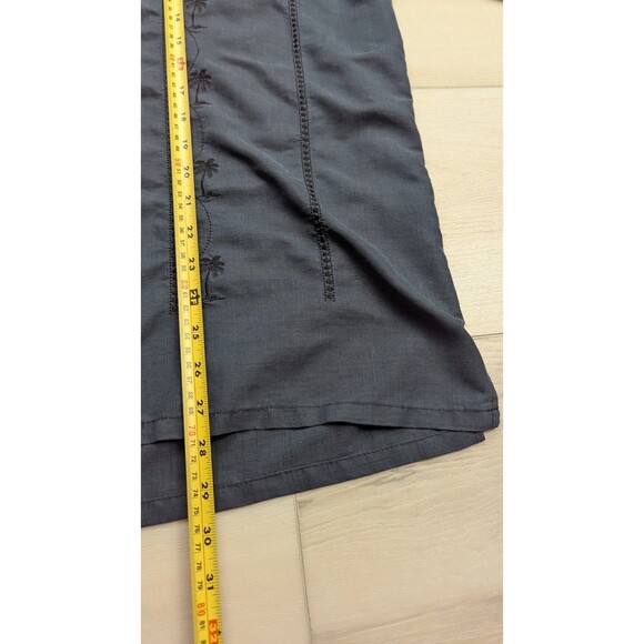 Vintage Bamboo Cay Palm Tree Embroidered Panel Black Hawaiian Shirt Mens M Modal - Picture 8 of 9